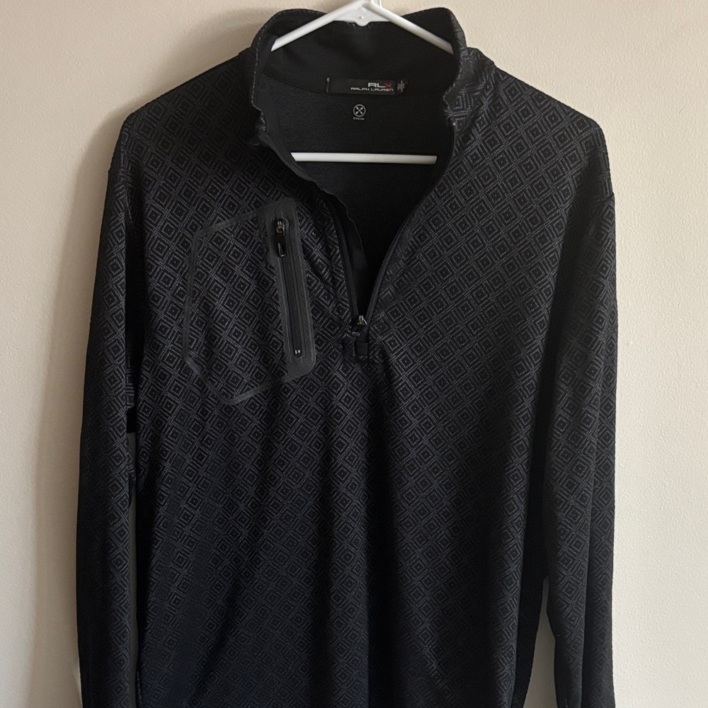 RLX Ralph Lauren Black Diamond-Pattern Quarter-Zip Pullover